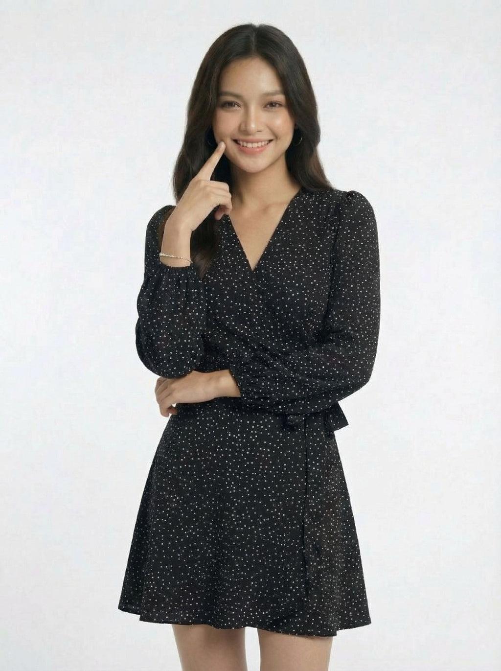 Vintage V-Neck Waist Cinched Polka Dot Dress