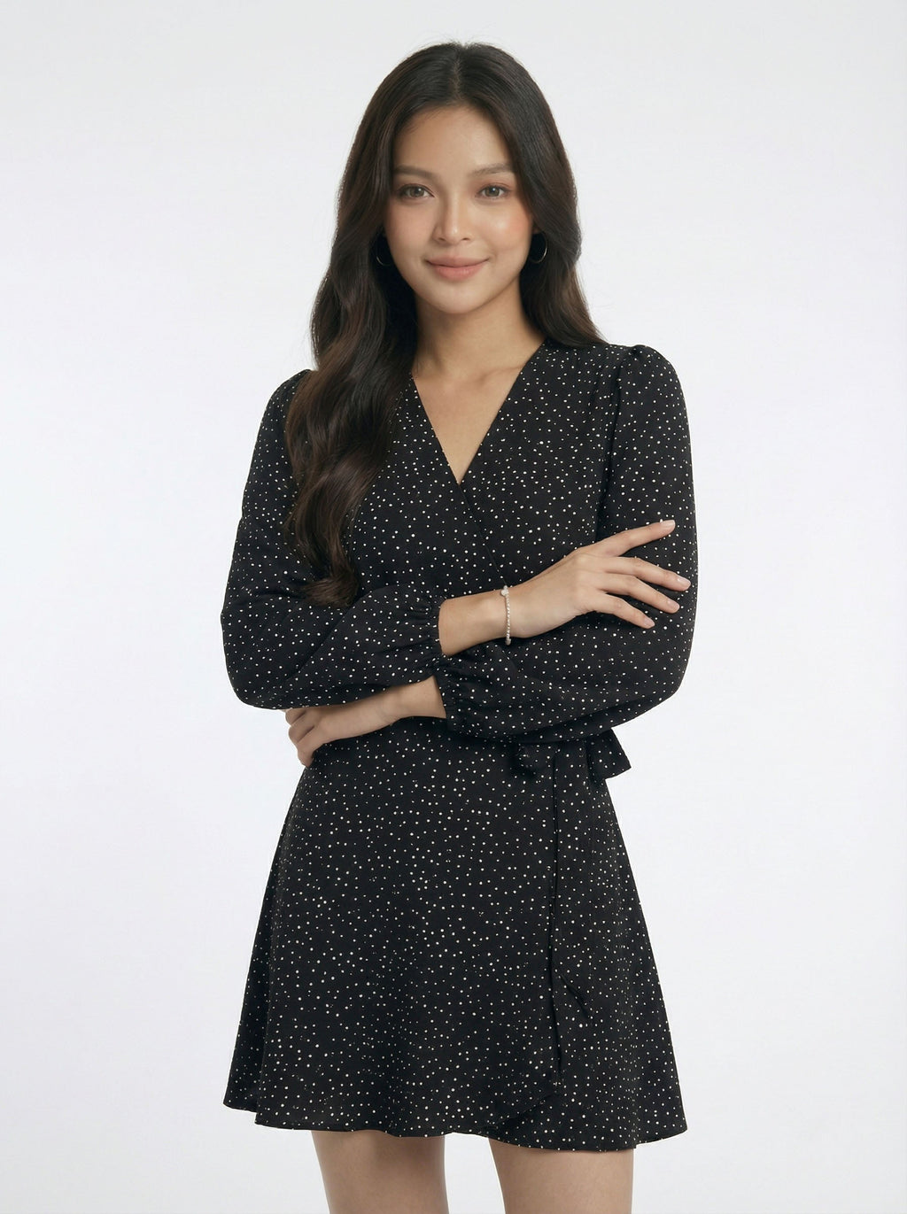 Vintage V-Neck Waist Cinched Polka Dot Dress