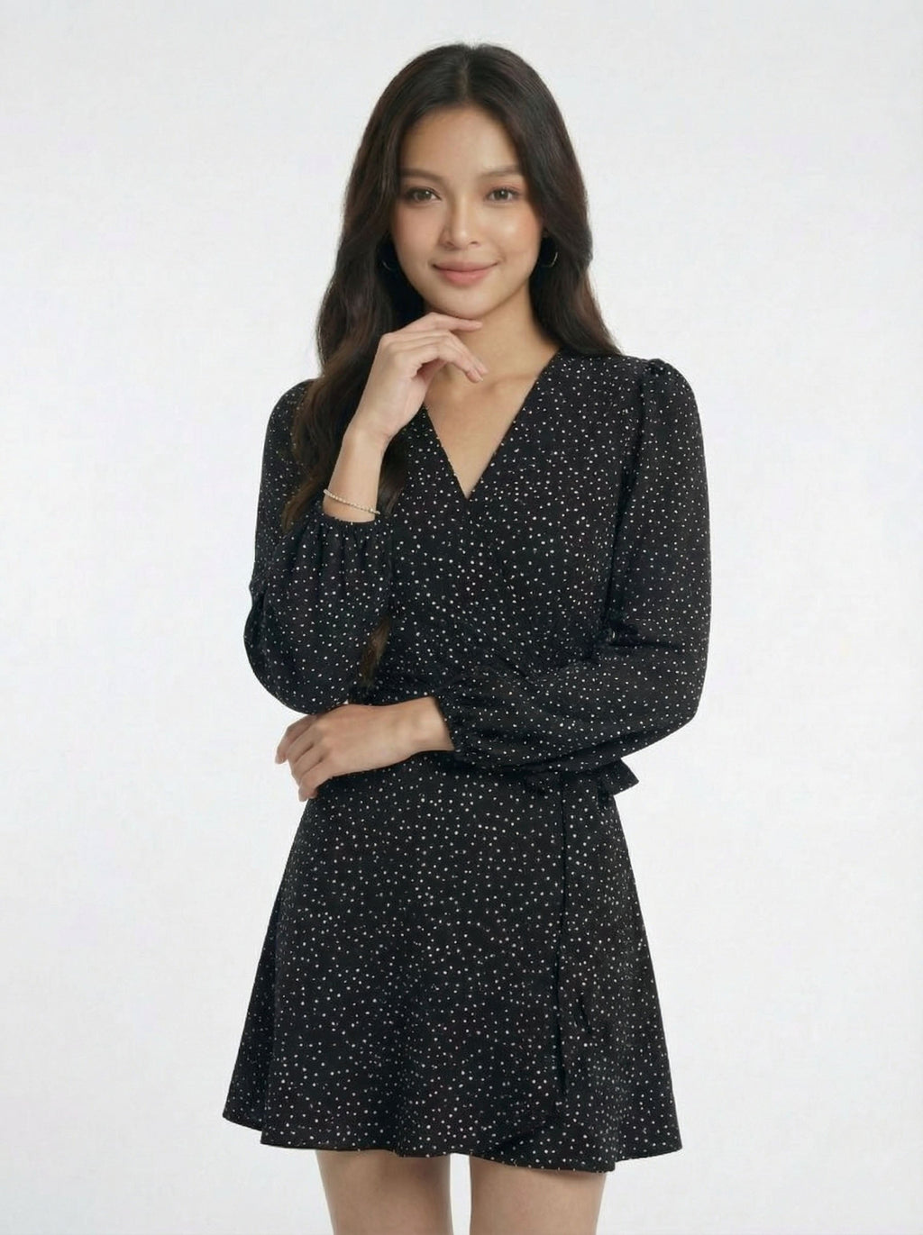 Vintage V-Neck Waist Cinched Polka Dot Dress