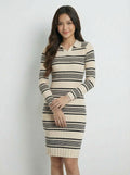 Color Block Stripe Fitted Knit Maxi Dress