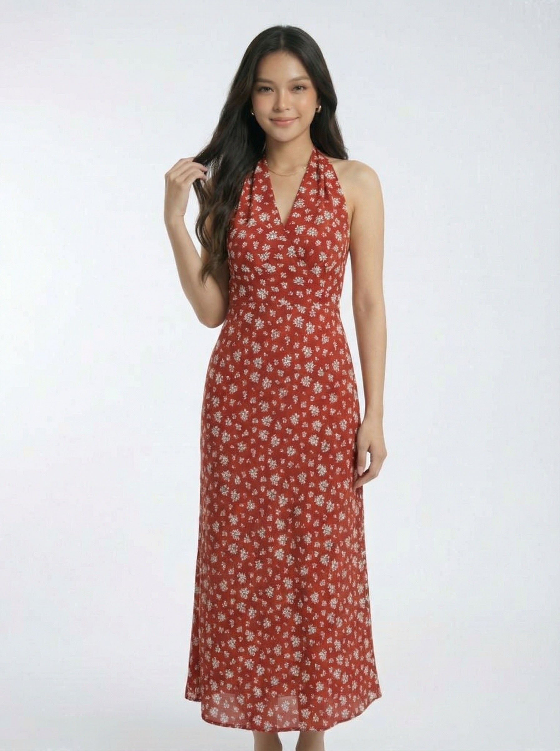 Vintage Waist-Cinching Slimming V-Neck Floral Print Dress
