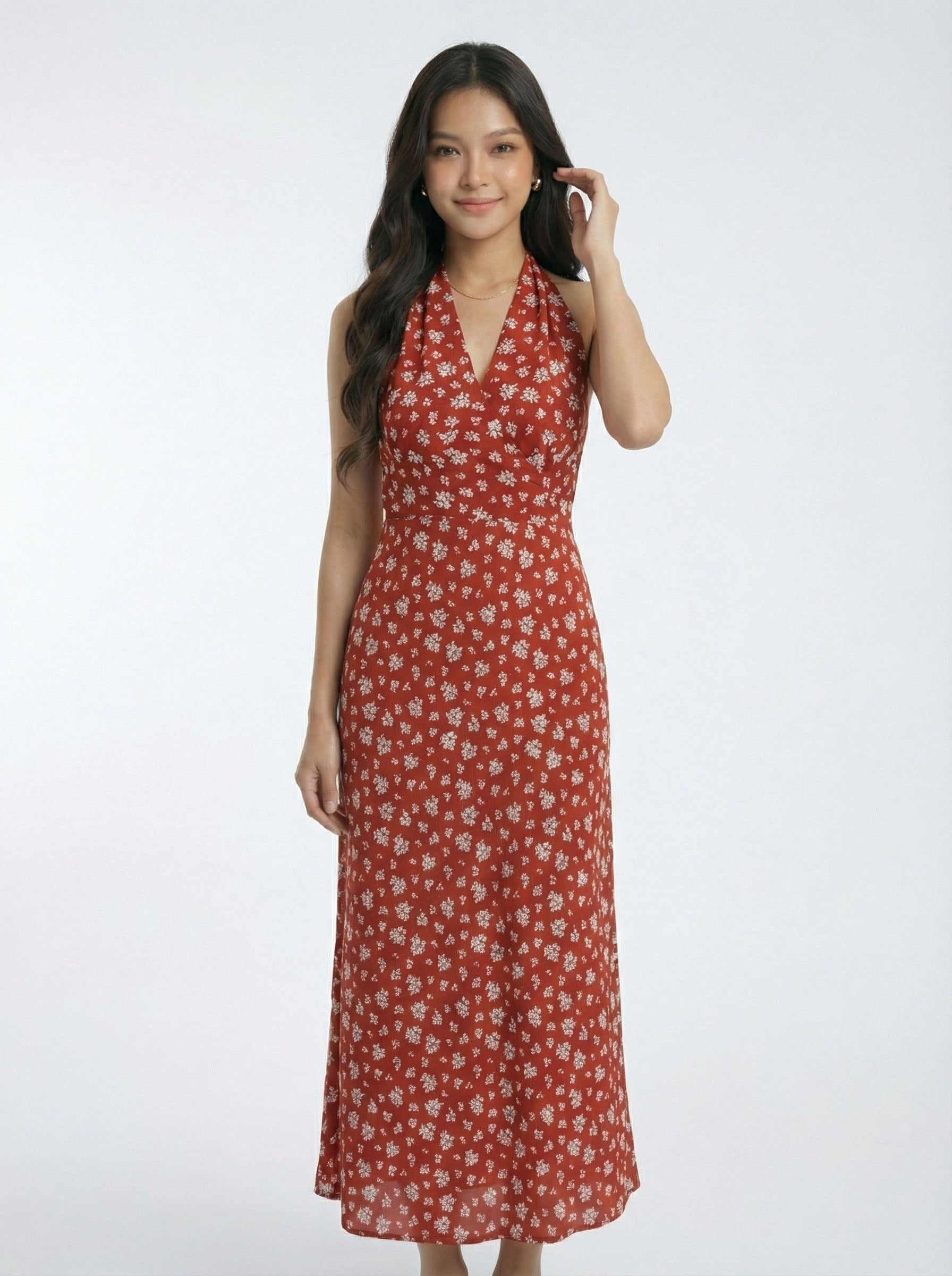 Vintage Waist-Cinching Slimming V-Neck Floral Print Dress