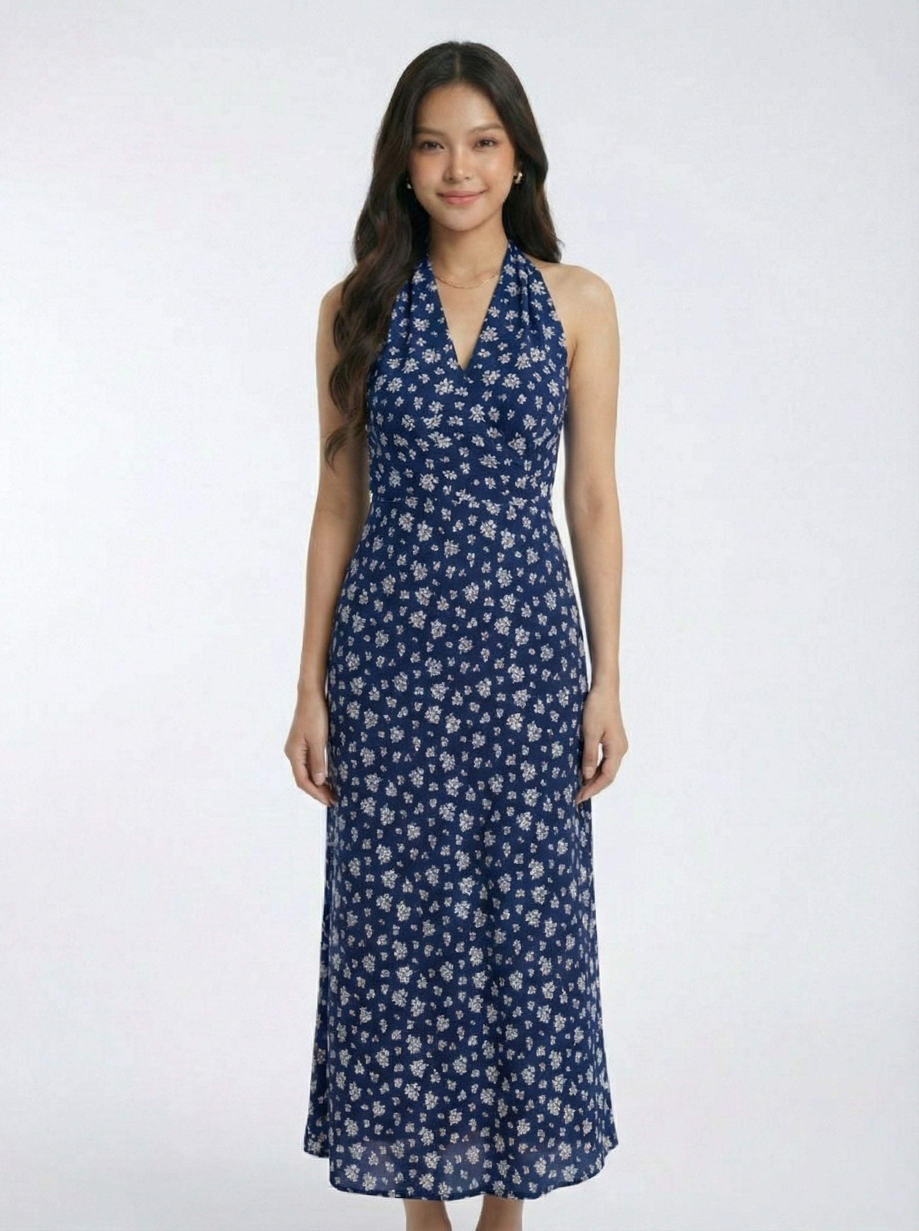 Vintage Waist-Cinching Slimming V-Neck Floral Print Dress