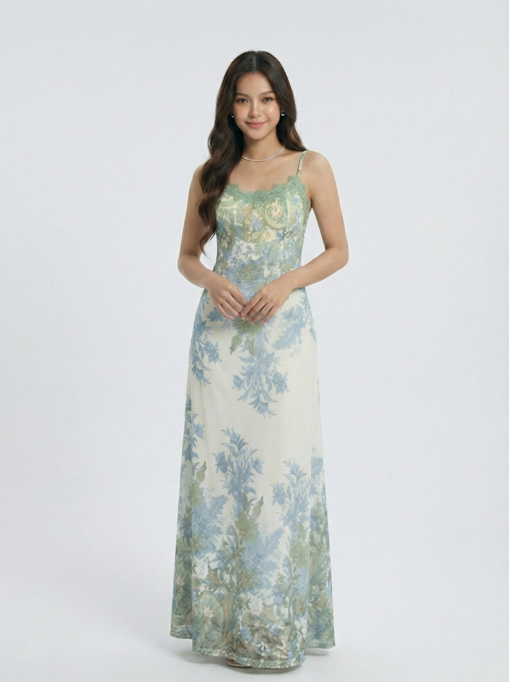 Slim Fit Lace Trim Spaghetti Strap Dress