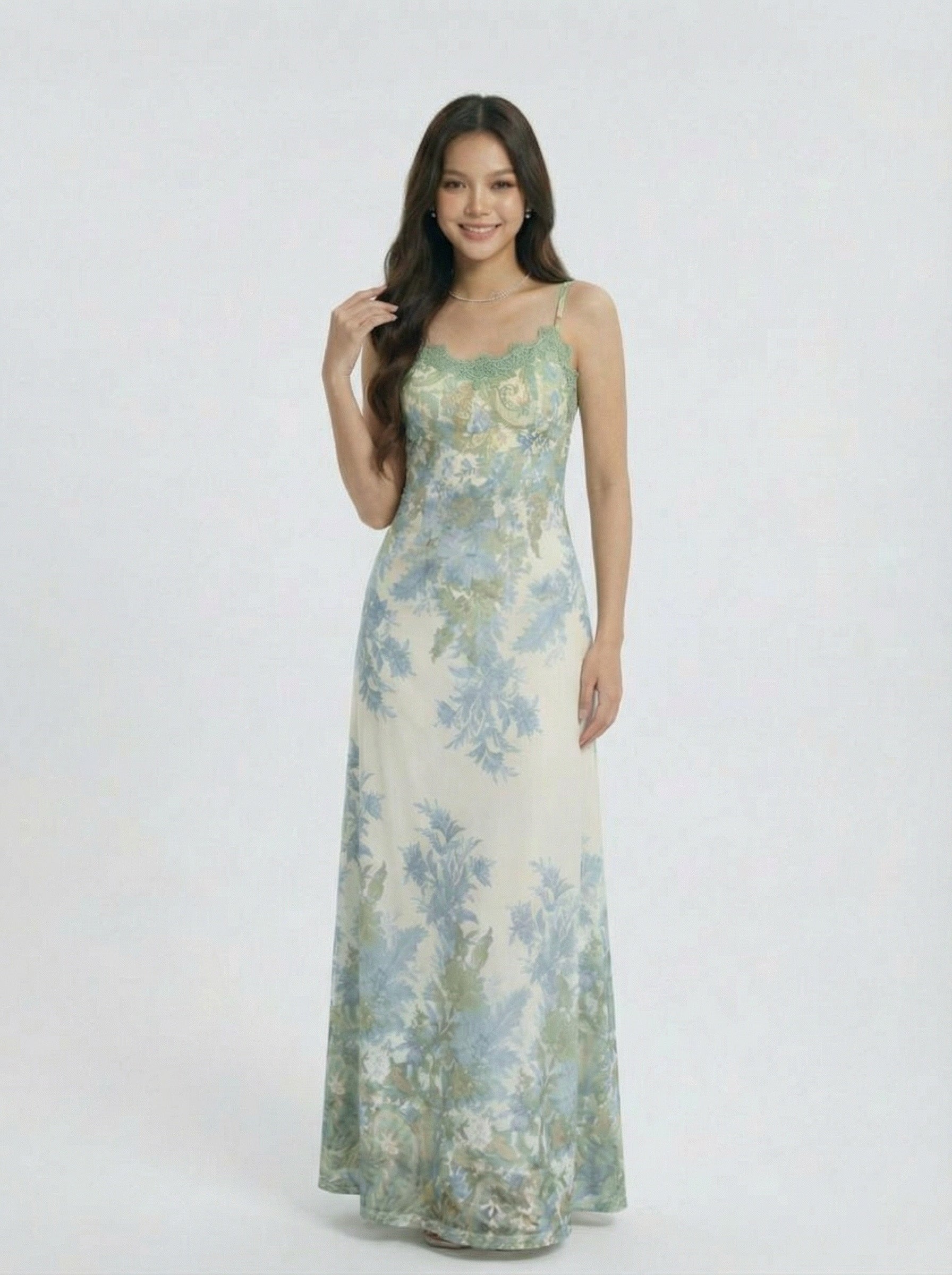 Slim Fit Lace Trim Spaghetti Strap Dress