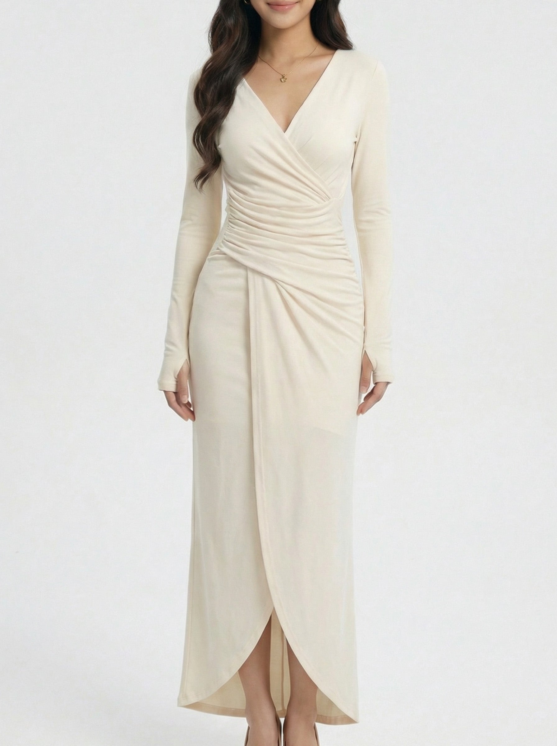Elegant V-Neck Irregular Slit Evening Gown