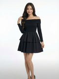 Slim Fit Off-the-Shoulder A-Line Long Sleeve Mini Dress