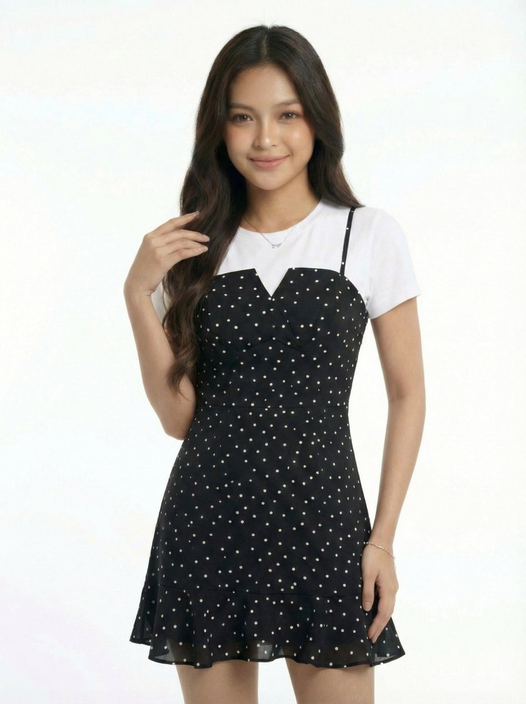 Stylish Short Sleeve Polka Dot Mini Skirt Two-Piece Set