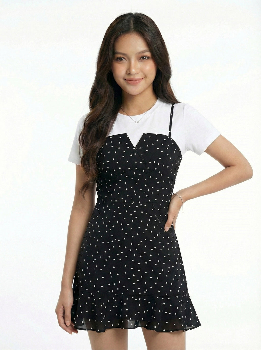 Stylish Short Sleeve Polka Dot Mini Skirt Two-Piece Set