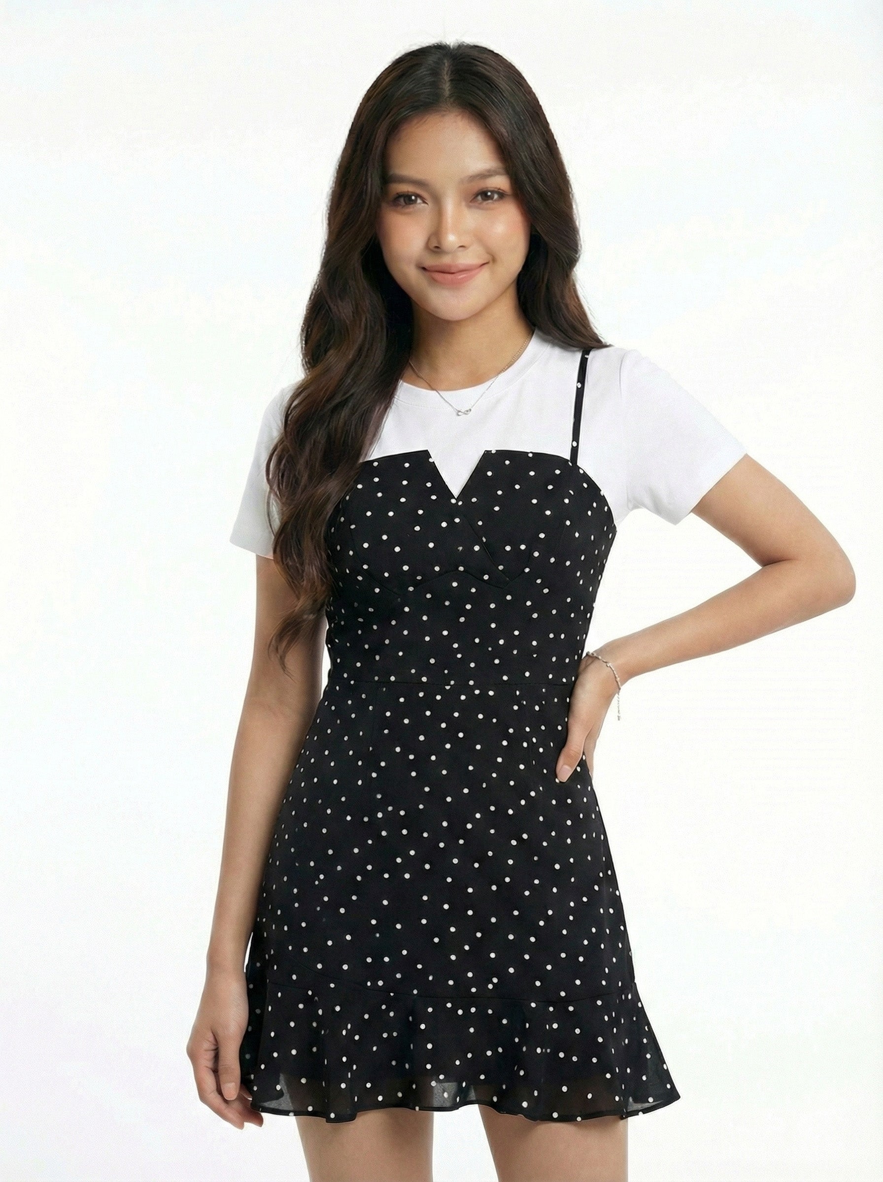 Stylish Short Sleeve Polka Dot Mini Skirt Two-Piece Set