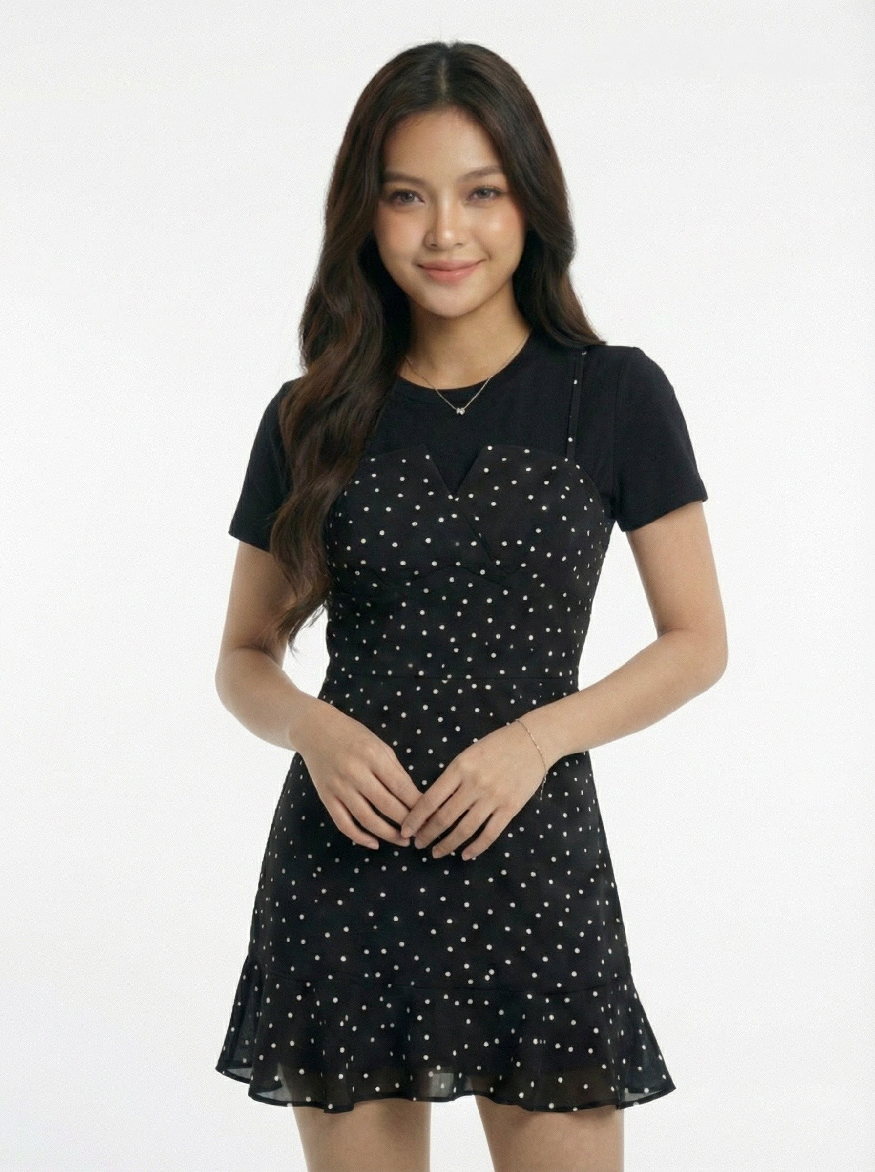 Stylish Short Sleeve Polka Dot Mini Skirt Two-Piece Set