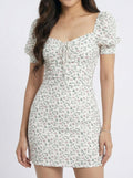 Sexy Slimming Puff Sleeve Floral Print Mini Dress