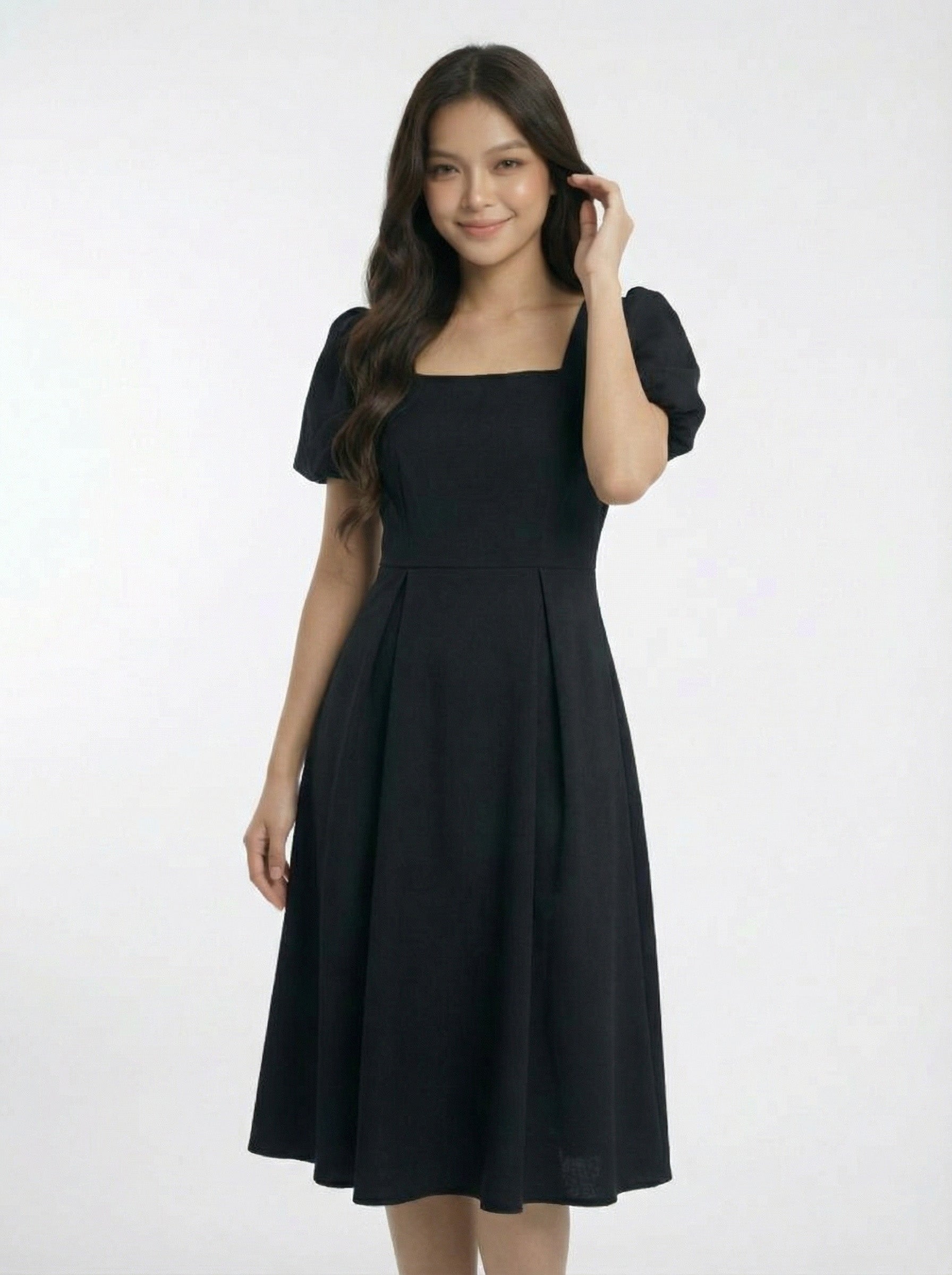 Elegant High Waist Puff Sleeve Maxi Dress