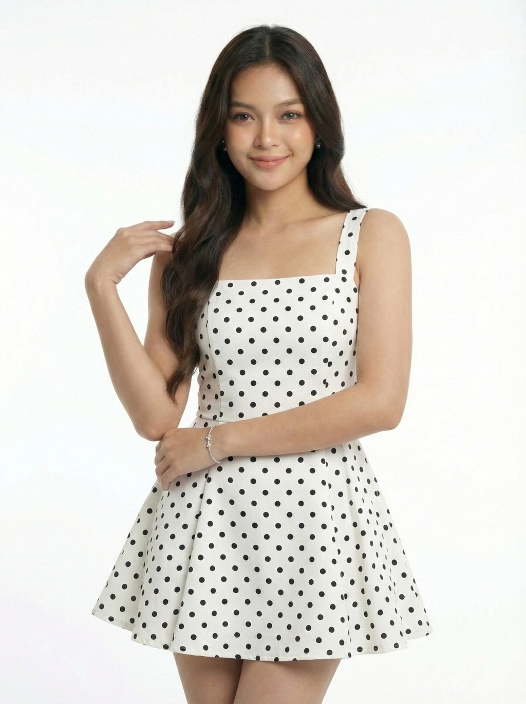 Square Neck Polka Dot Spaghetti Strap Mini Dress