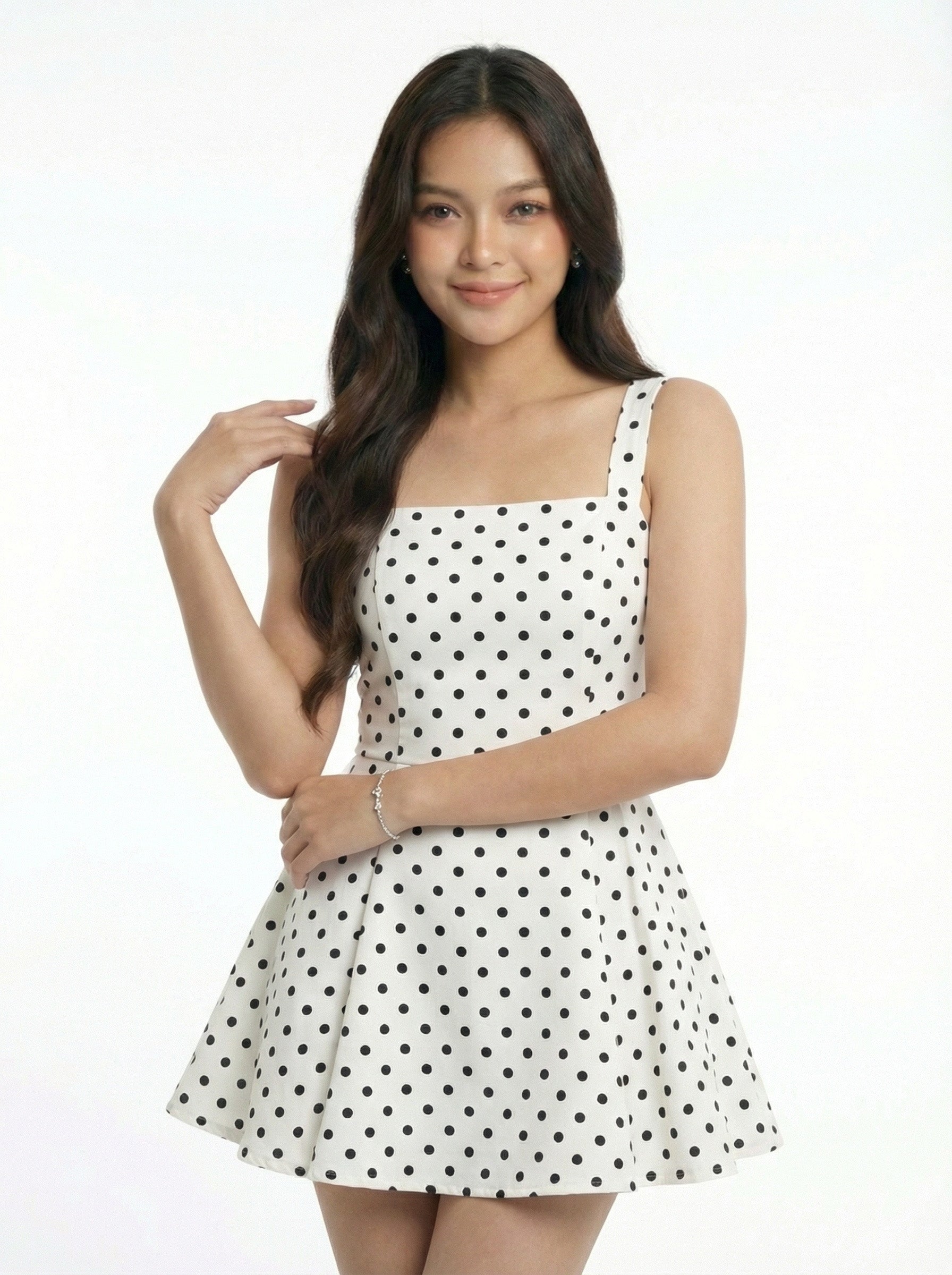 Square Neck Polka Dot Spaghetti Strap Mini Dress
