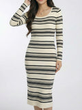 Elegant Slimming Color Block Striped Maxi Dress