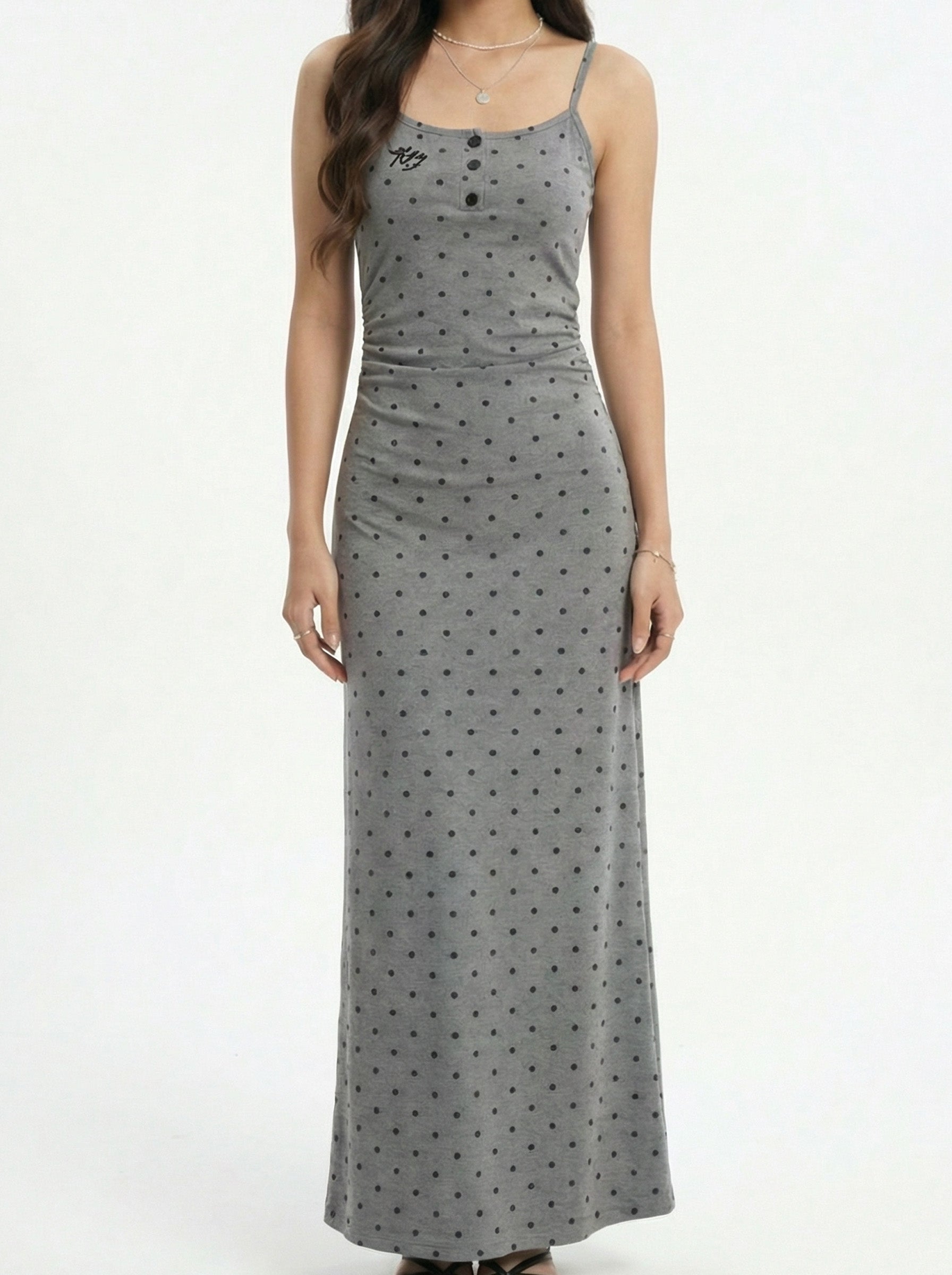 Slim Fit Polka Dot Spaghetti Strap Maxi Dress