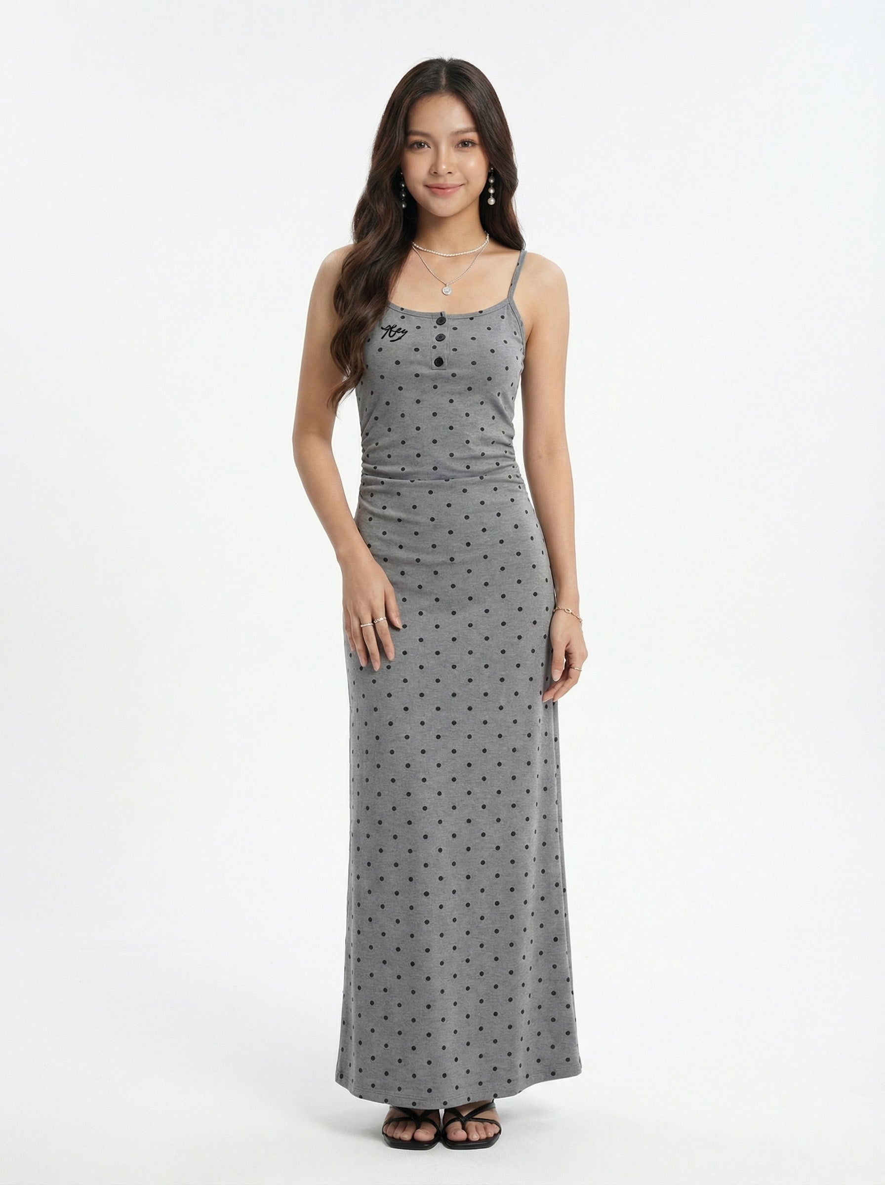 Slim Fit Polka Dot Spaghetti Strap Maxi Dress
