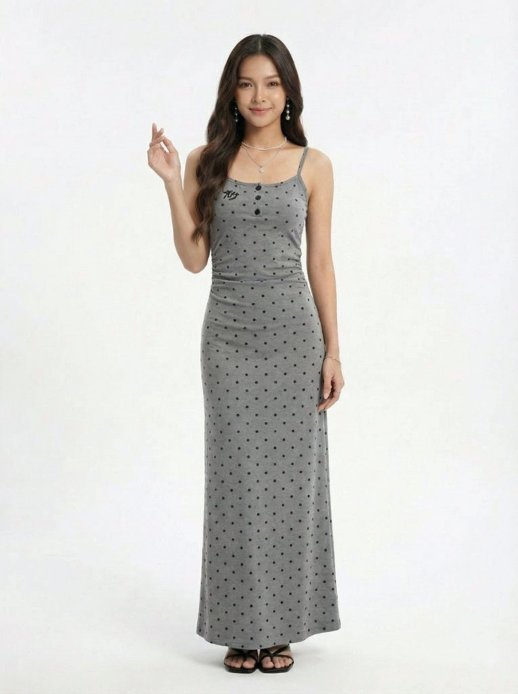 Slim Fit Polka Dot Spaghetti Strap Maxi Dress
