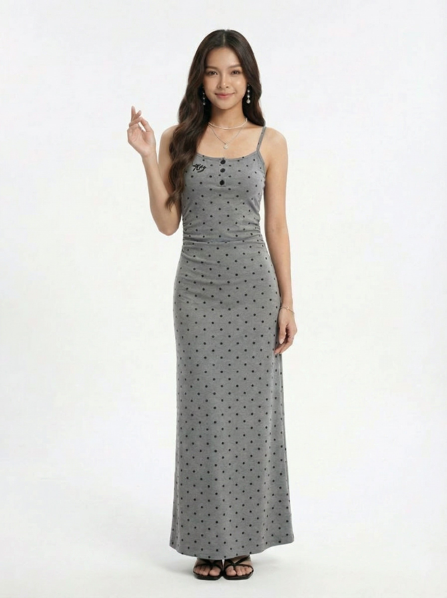 Slim Fit Polka Dot Spaghetti Strap Maxi Dress