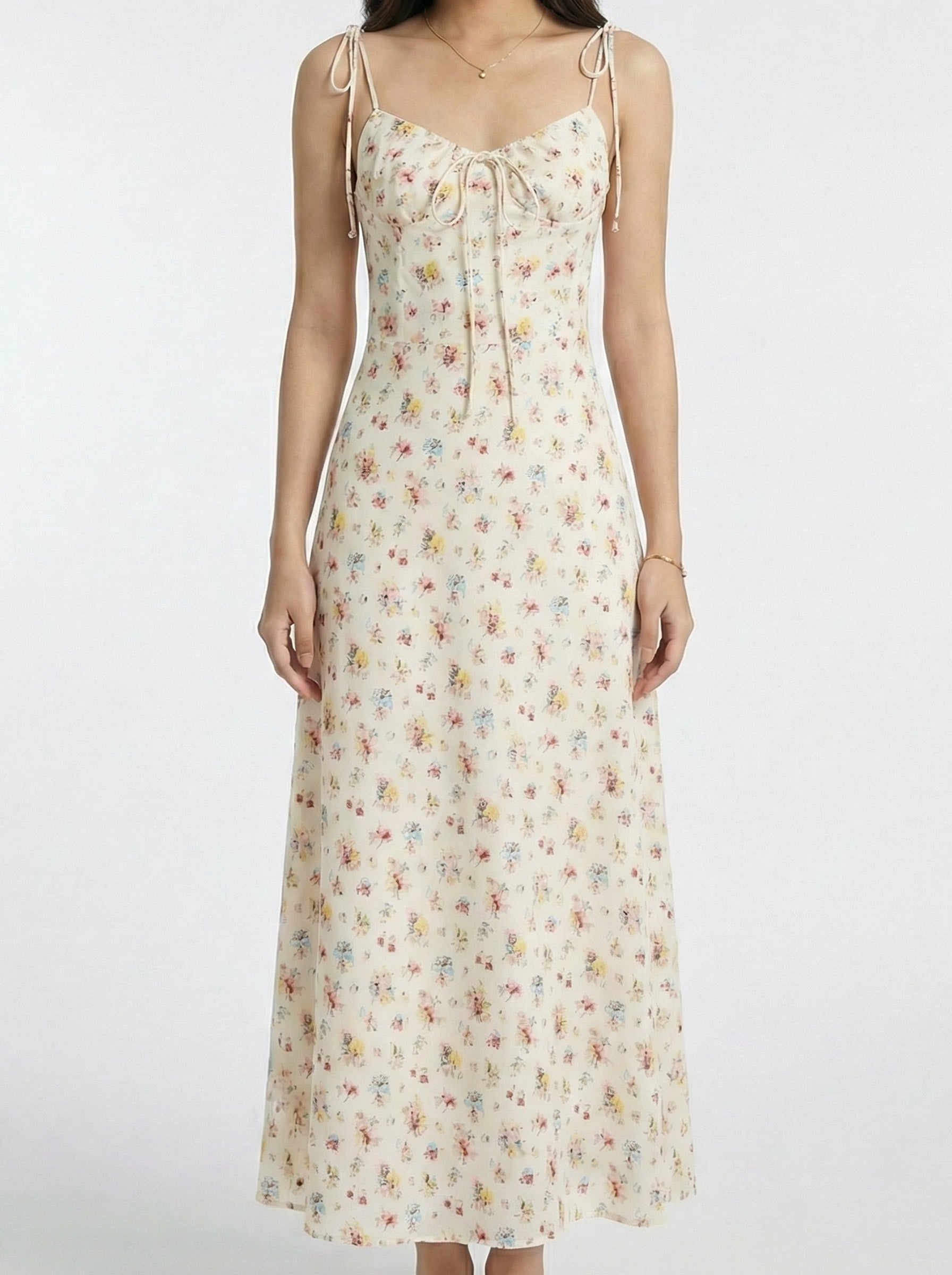 Beach Drawstring Waist Floral Maxi Dress