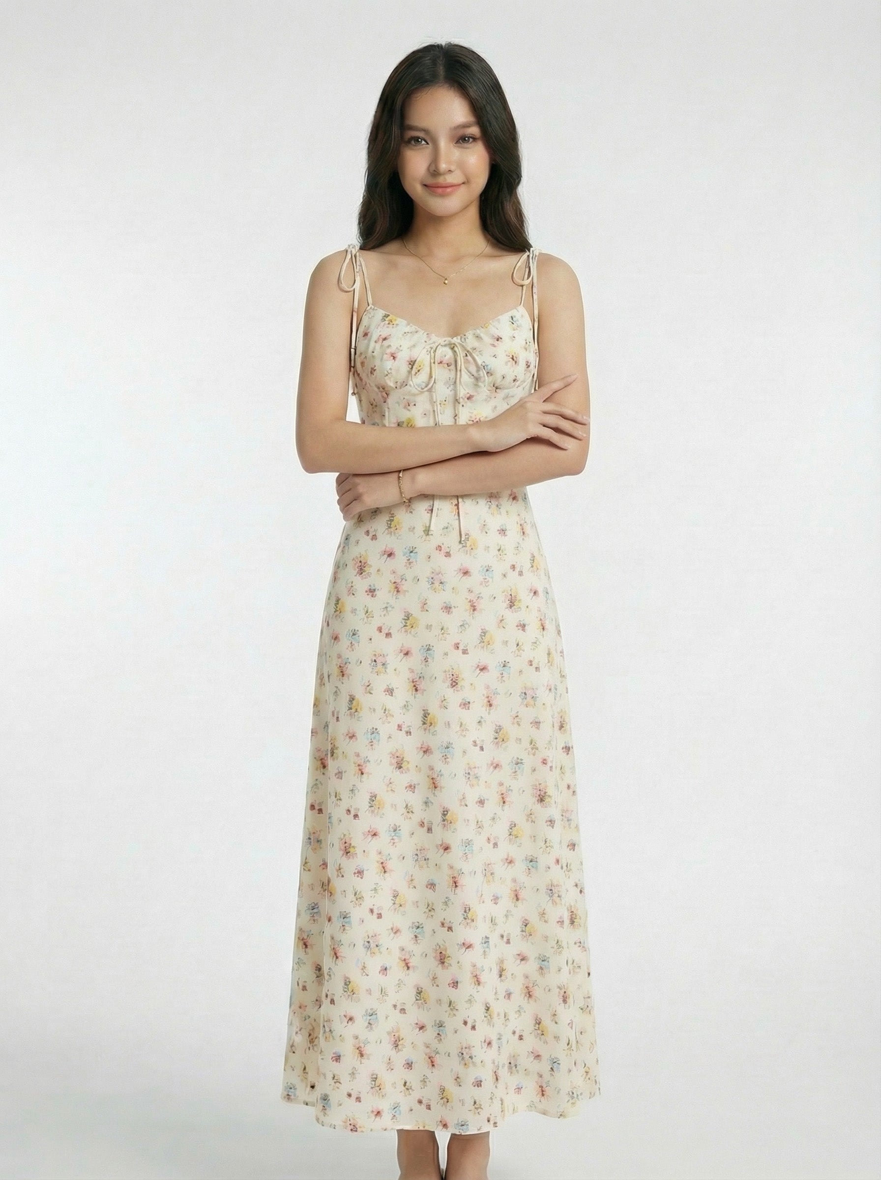 Beach Drawstring Waist Floral Maxi Dress
