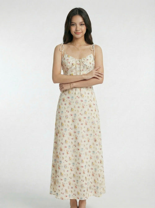 Beach Drawstring Waist Floral Maxi Dress