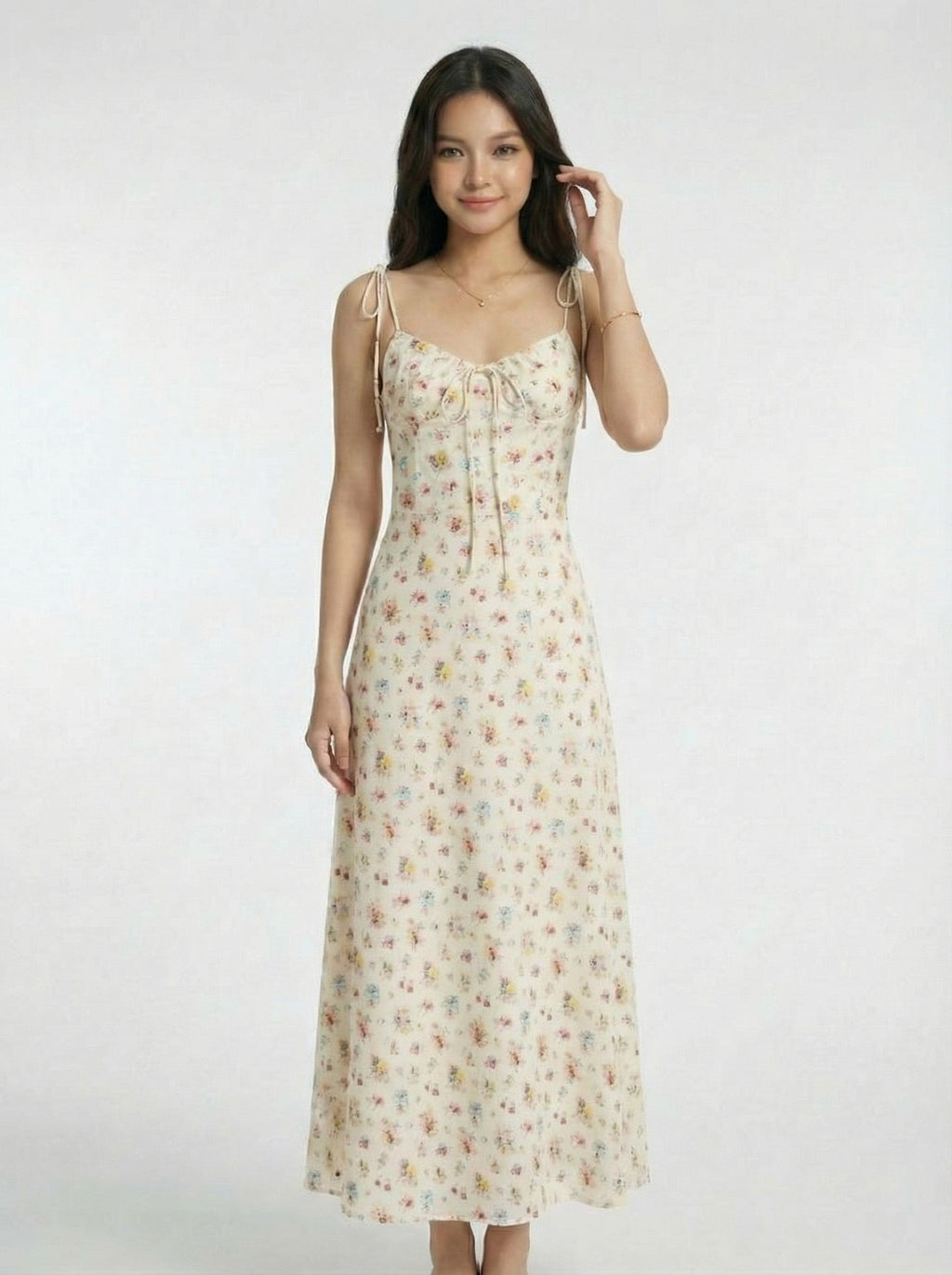 Beach Drawstring Waist Floral Maxi Dress