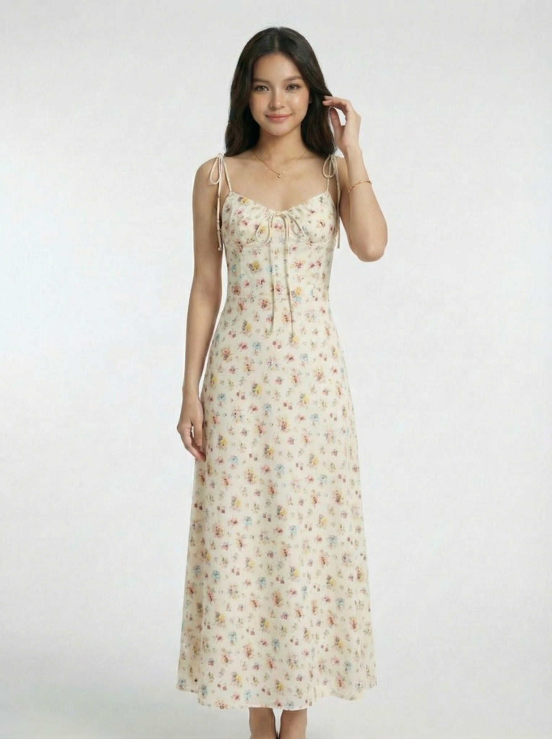 Beach Drawstring Waist Floral Maxi Dress