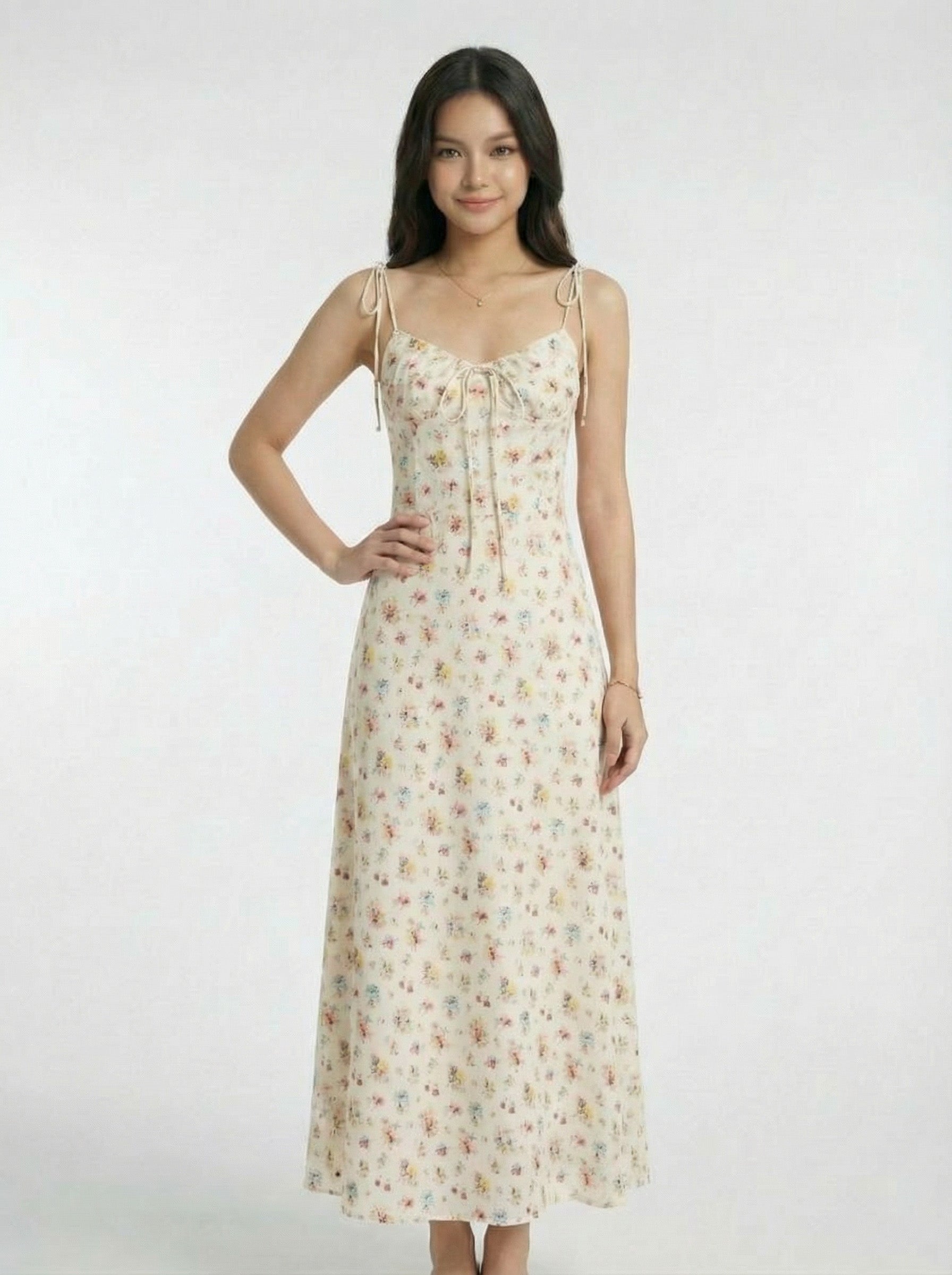 Beach Drawstring Waist Floral Maxi Dress