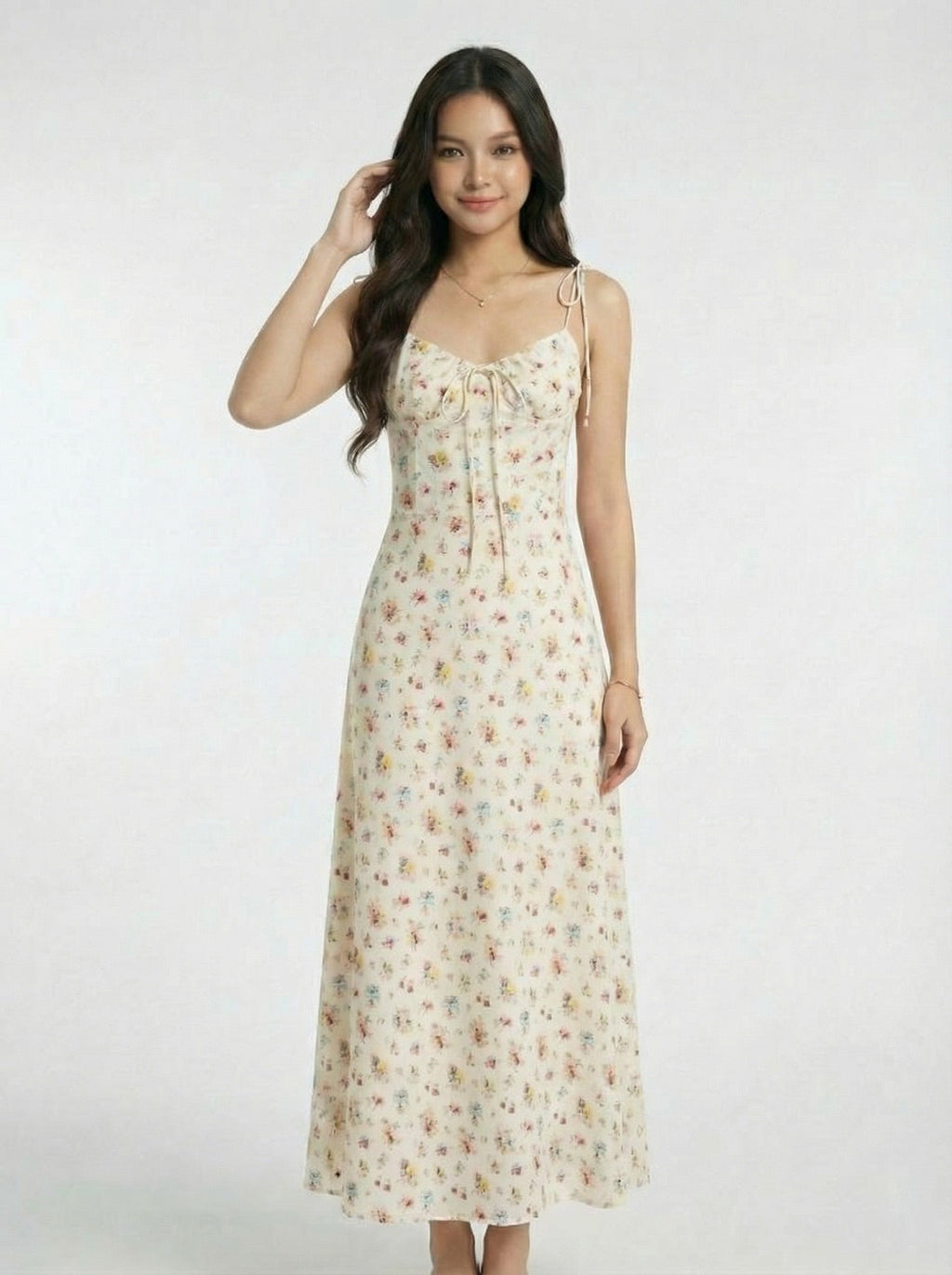 Beach Drawstring Waist Floral Maxi Dress