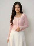 Ruffled Patchwork Knit Long Sleeve Top