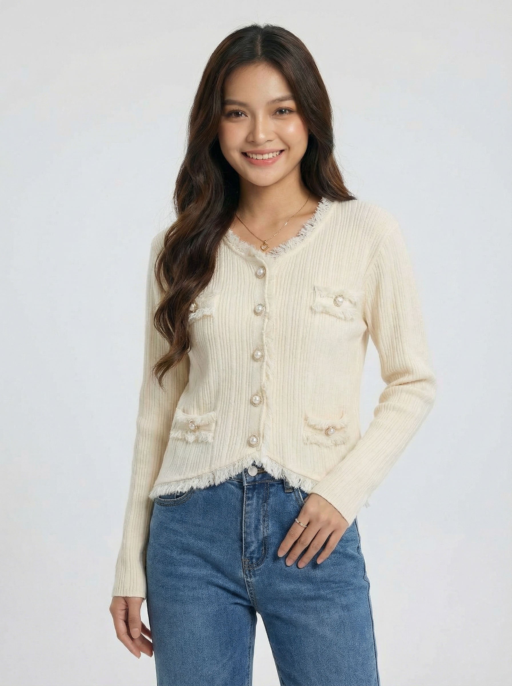 V-neck Knit Outer Wear Top