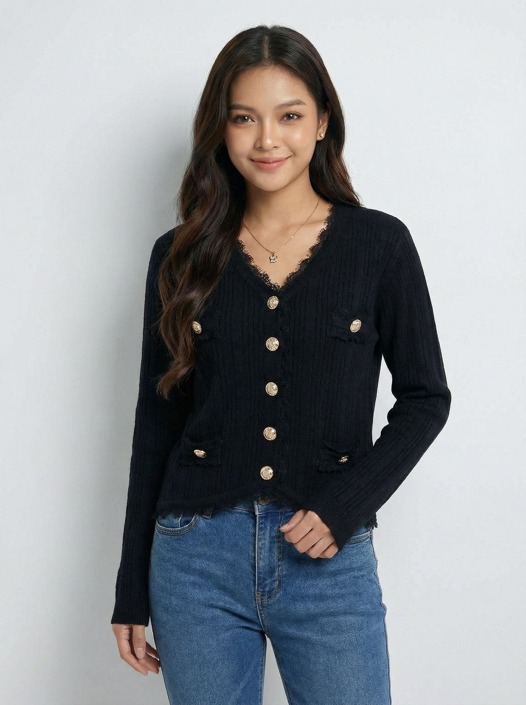 V-neck Knit Outer Wear Top