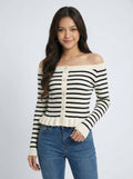 Trendy Off-the-shoulder Striped Cardigan