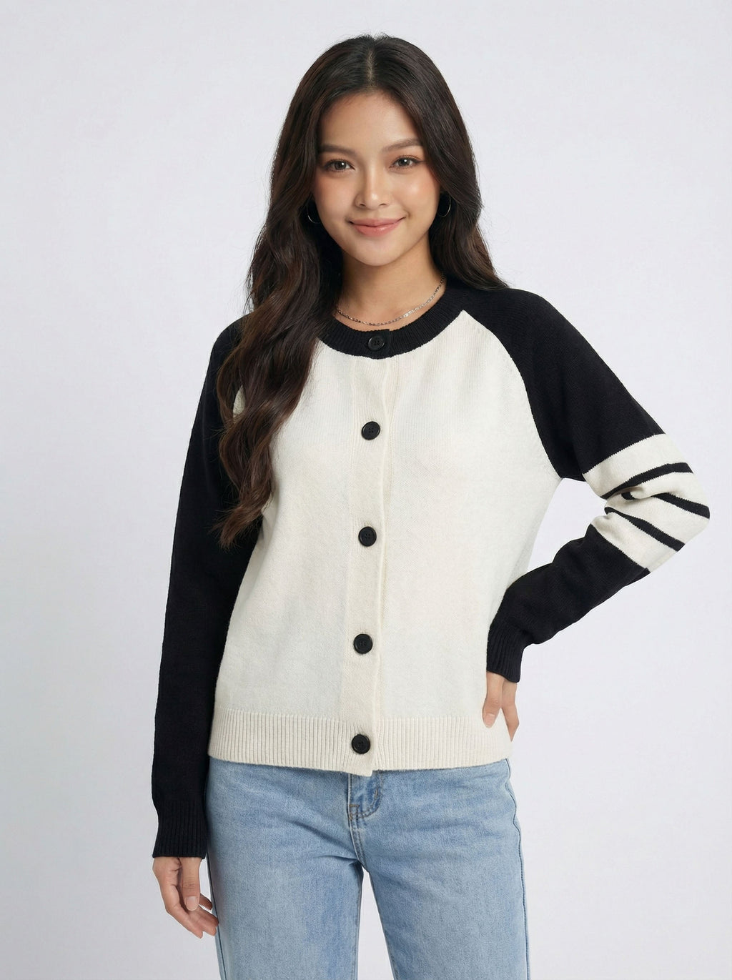 Color Block Lazy Style Knit Top