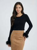 Baddie Style Furry Cuffs Knit Top