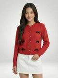 Crew Neck Bow Detail Knit Cardigan