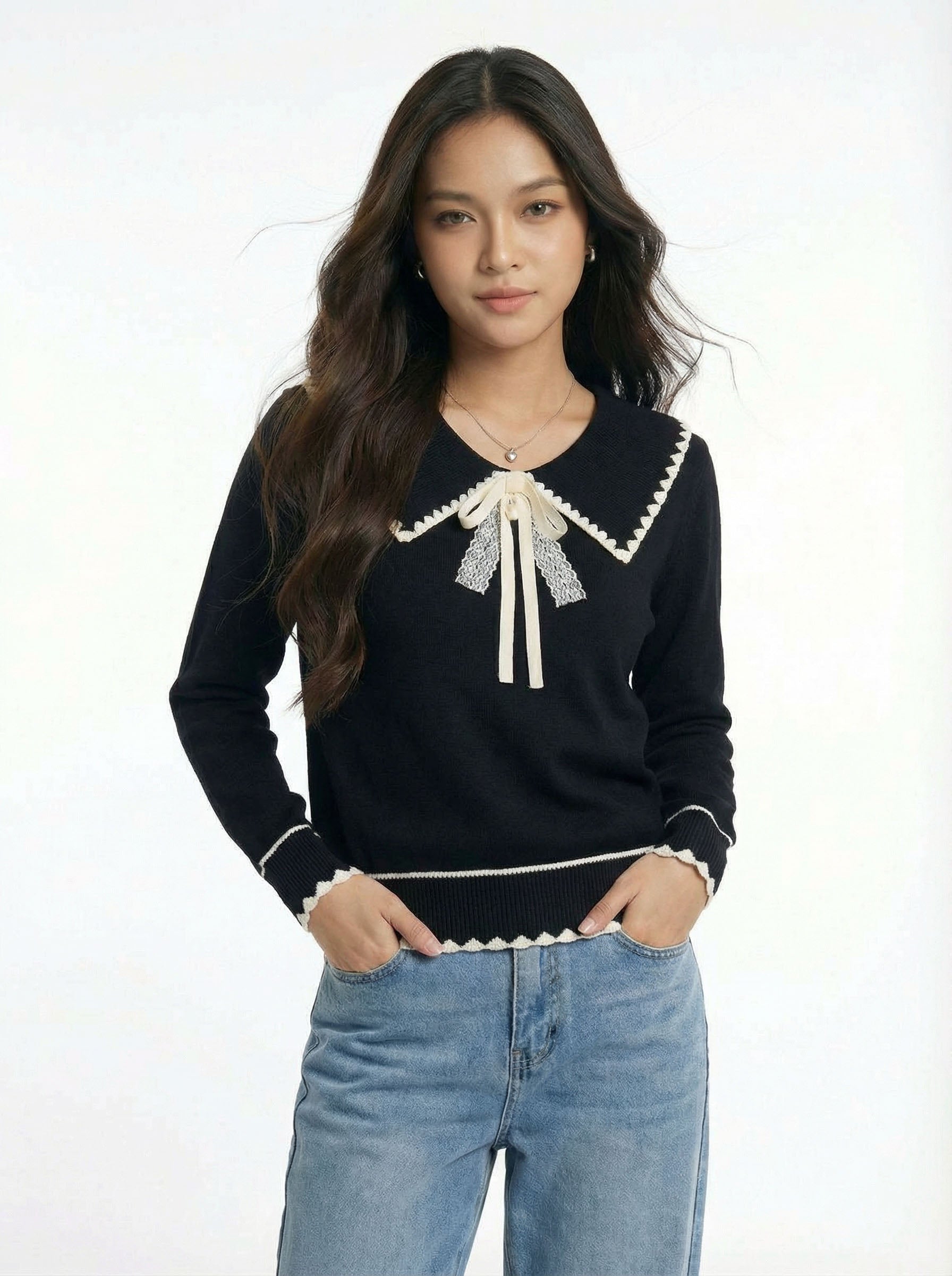 Chic Style Figure-flattering Bow Knit Sweater