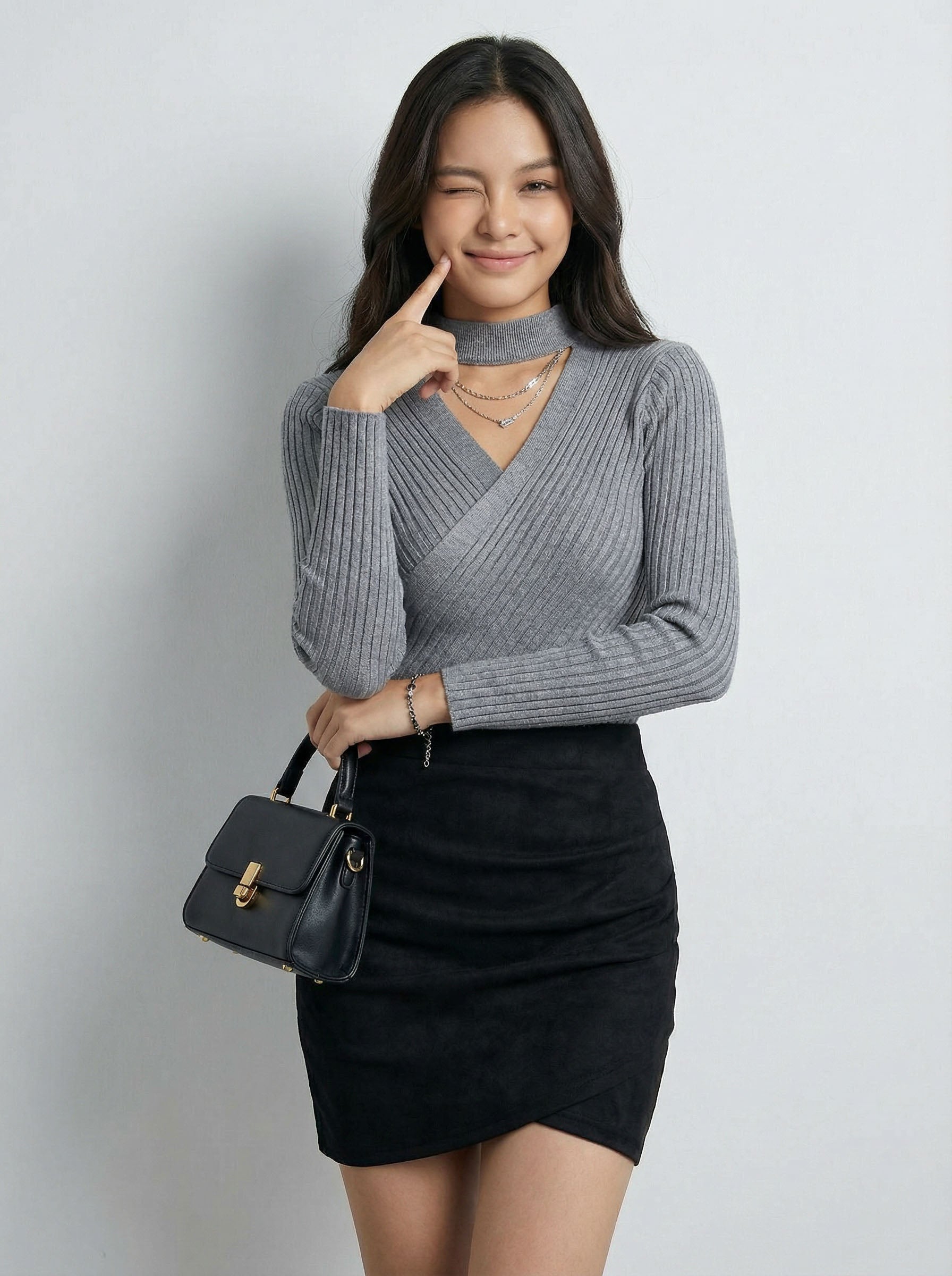 Cross V Neck Halter Core Yarn Knit Top