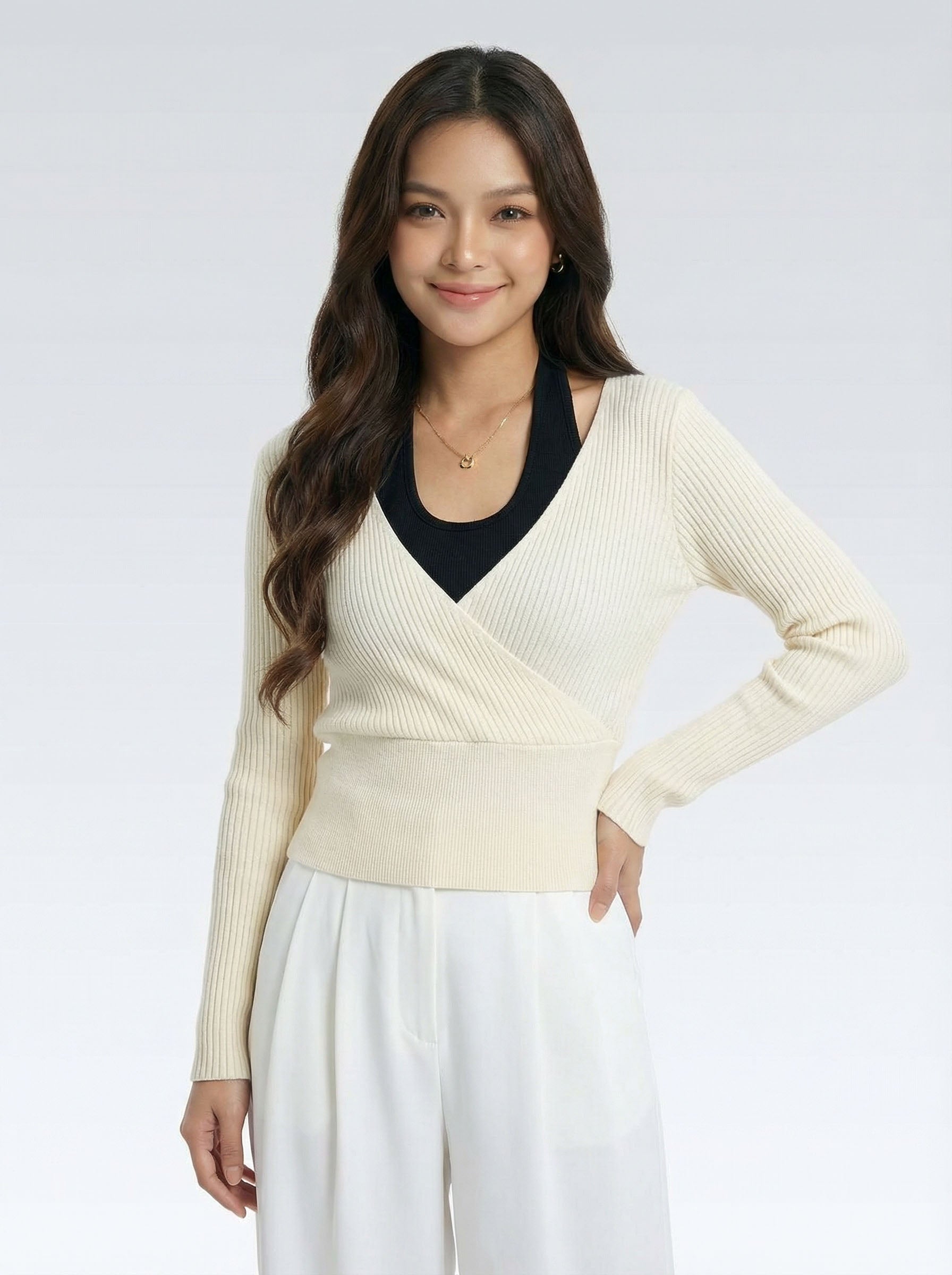 Halter Patchwork Faux Two-Piece Knit