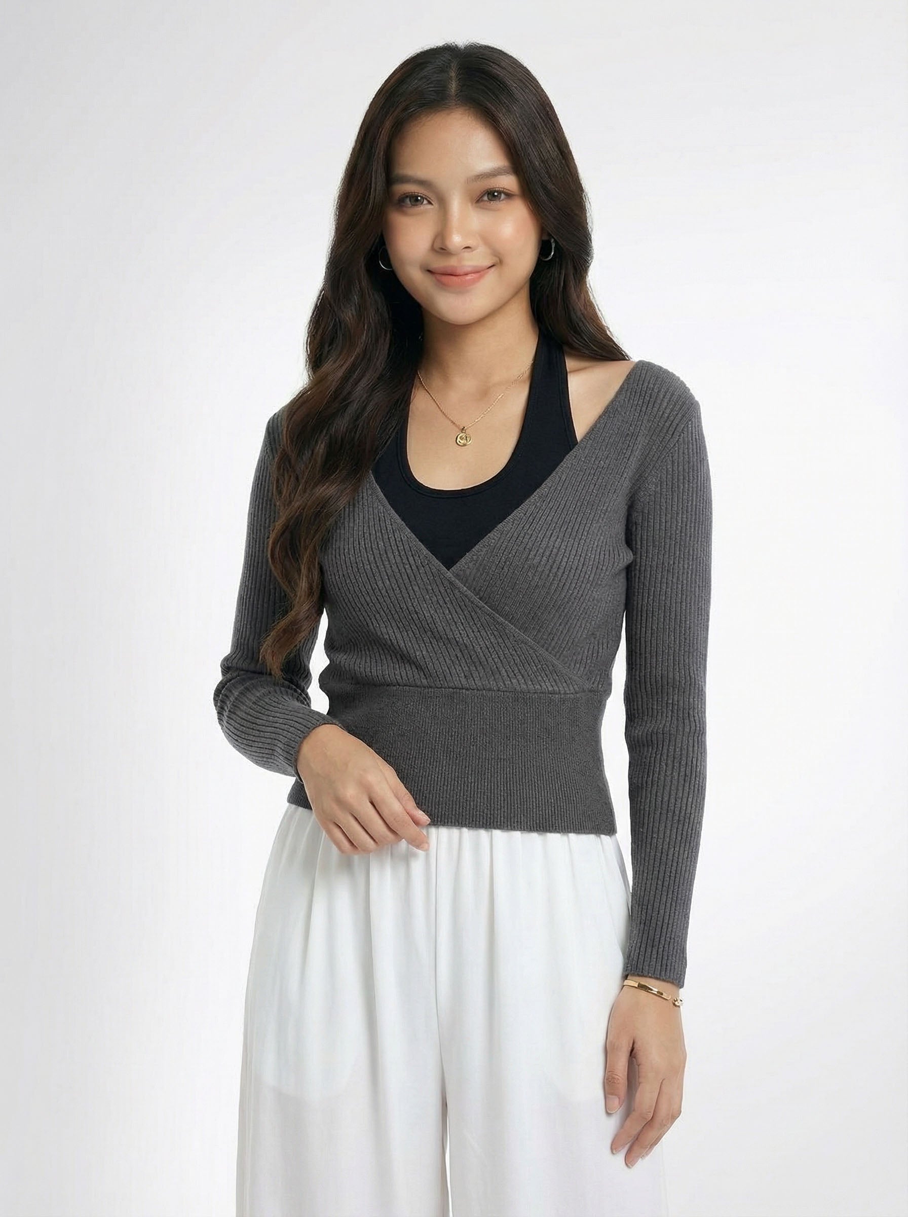 Halter Patchwork Faux Two-Piece Knit