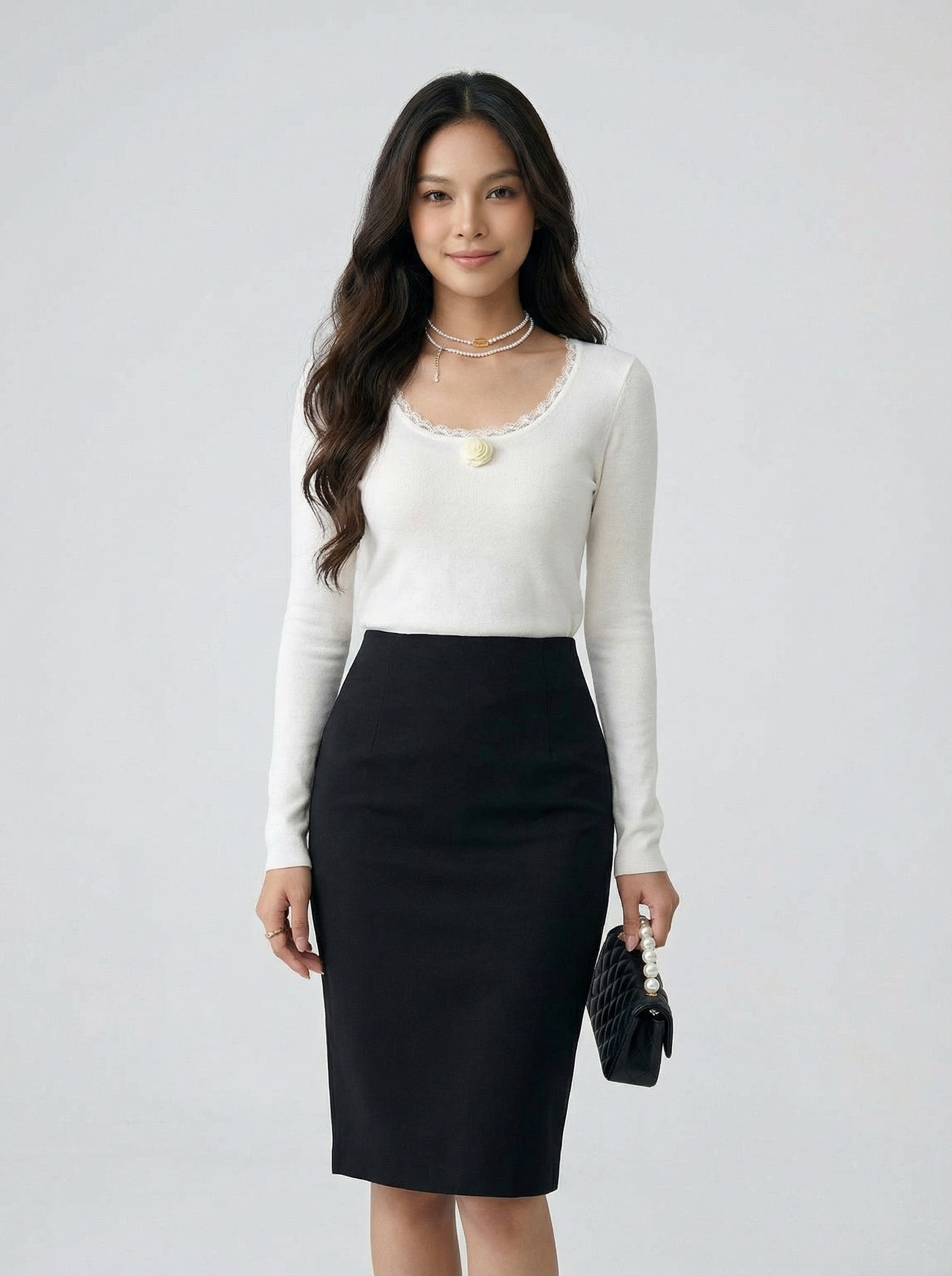 Floral Lace Crew Neck Slim Knit