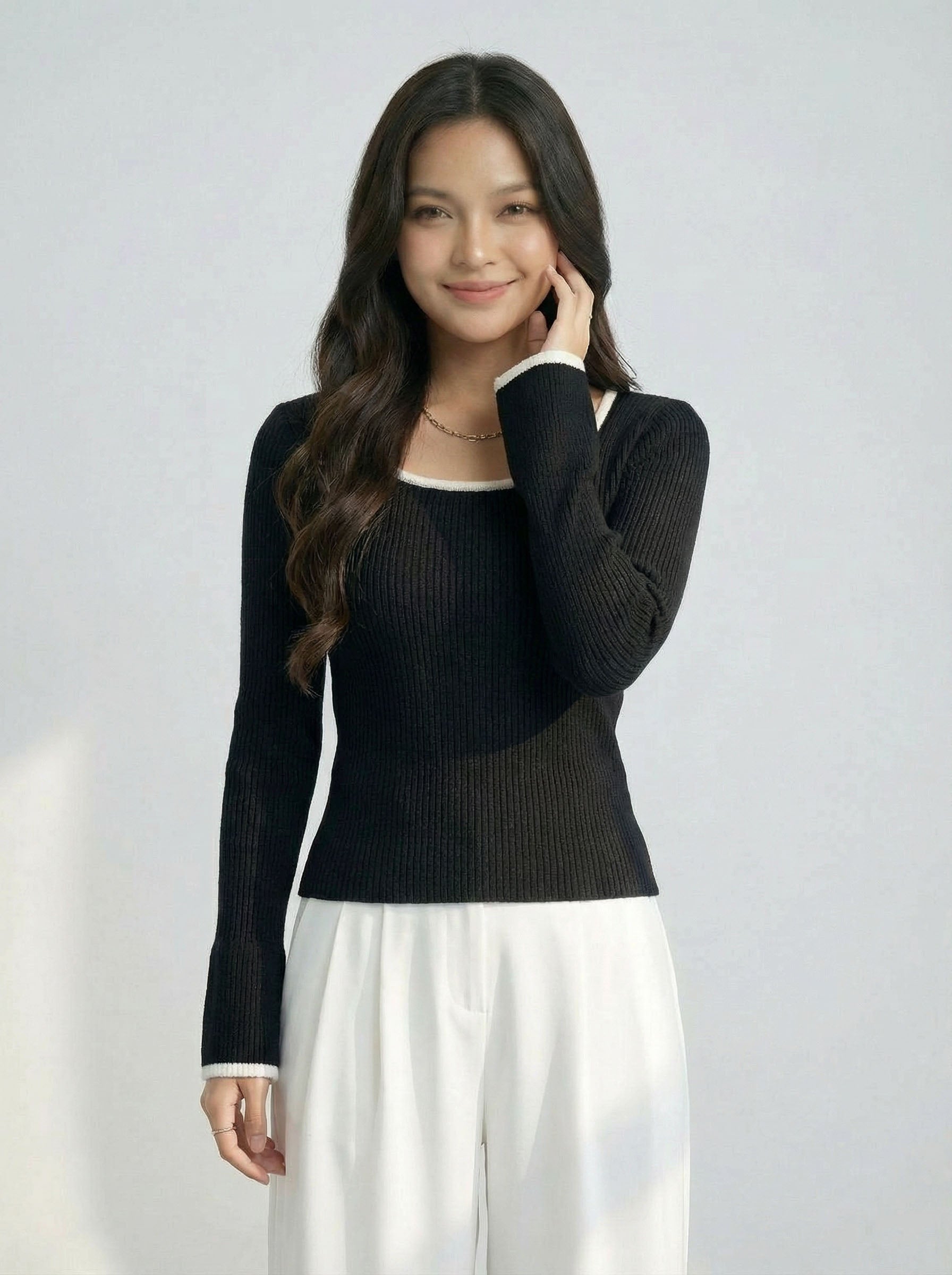 Ruffle Trim Cropped Knit Base