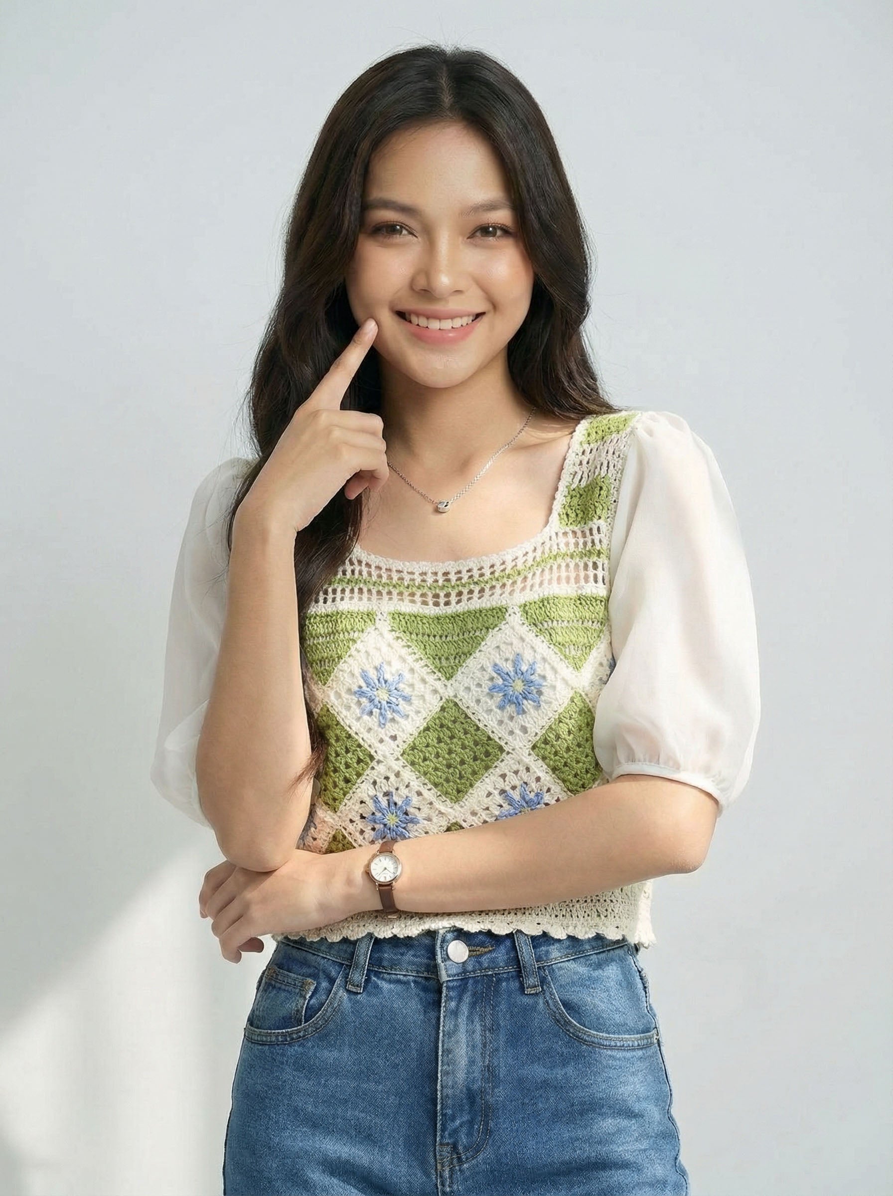 Trendy Knit Short Sleeve Minimalist Puff Sleeve