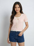 Wavy Hem Color Block Short Sleeve Knit