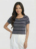 Trendy Fuzzy Knit Top Short Sleeve