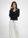 Two-Piece Look Waist Cincher Tie Strap Knit Top