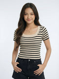 Versatile Stripe Short Sleeve Knit Top