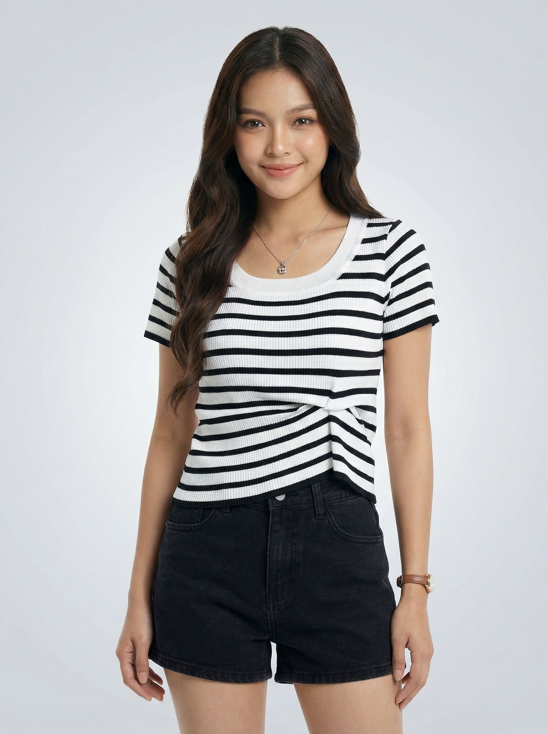 Versatile Stripe Short Sleeve Knit Top